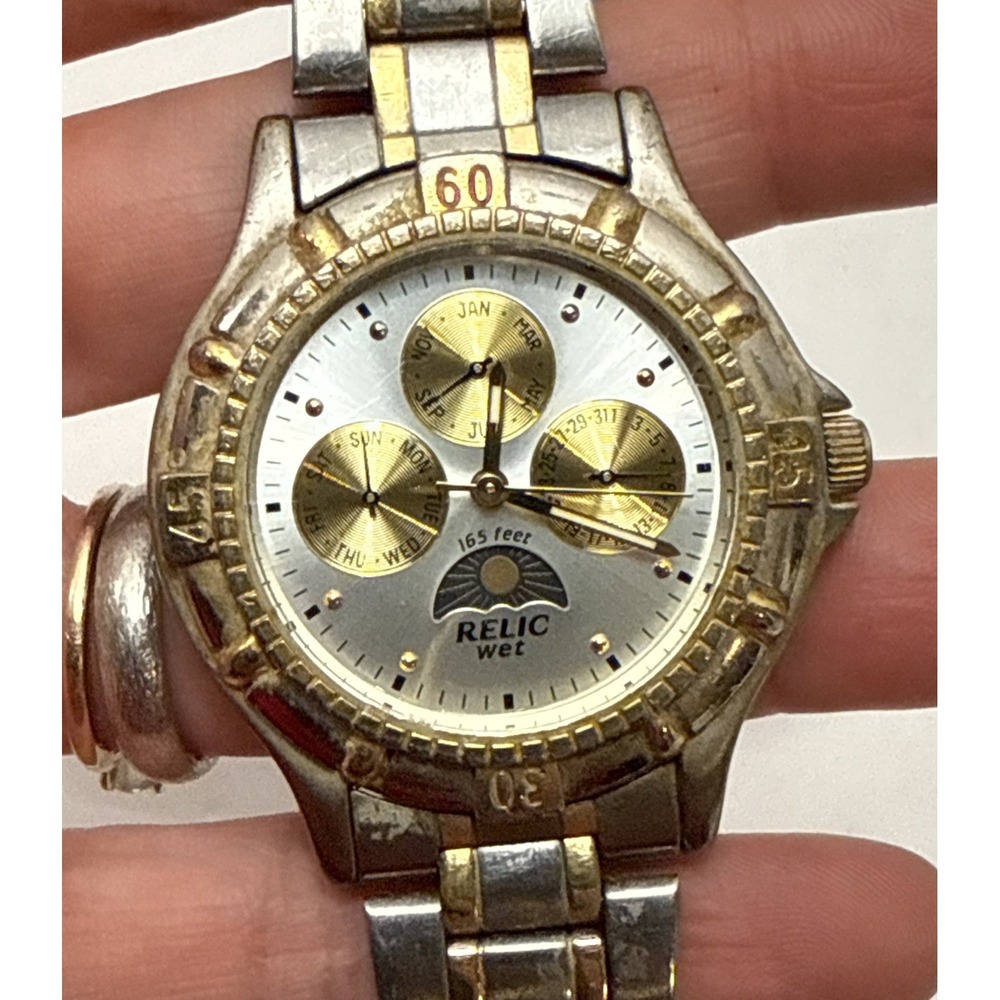Relic Wet Men ZR15274 Multifunction Moon Phase-Two Tone-38mm Watch-Not Tested